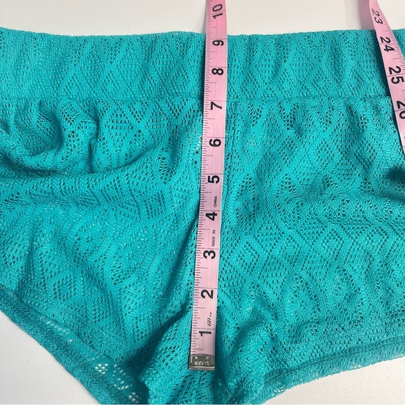 NWT crochet beach shorts lightweight see through teal swim cover up medium - Picture 4 of 10